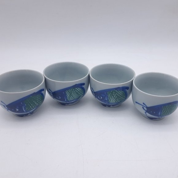 Four Sake or Tea Cups New Vintage Fish Theme - Picture 2 of 10